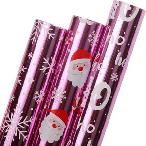 3 Rollos de Papel de Regalo Navideño Rosa de 17 Pulgadas x 10 Pies, Papel Metálico Brillante con Diseño de Santa Claus y Copos de Nieve, Mini Rollo de Papel para Envolver Regalos - Product Image 3