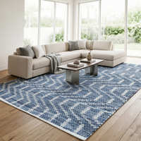Tapis en cuir bleu diamant marocain pour salon, style côtier scandinave, luxe discret et intérieurs design