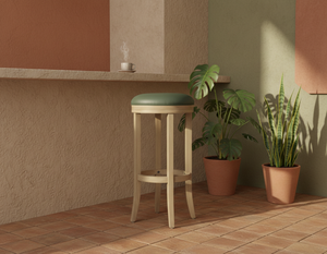 Tabouret de bar rond moderne en bois d'hévéa massif, chaise de bar contemporaine à structure ronde en bois d'hévéa, tabouret de bar en bois durable au design entièrement rond - Product Image 4