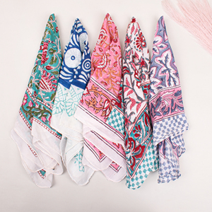 Handmade Bulk Price 100% Cotton Hand Block Print <b>Square</b> <b>Scarf</b> 21" Custom Multicolor Printed Bandanas Eco Friendly Wraps Fashion - Product Image 3