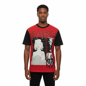 T-shirt rouge pour homme à col rond et manches courtes, coupe ample, tricoté 100% coton, style décontracté, motif lettres, Seamrewear - Product Image 2