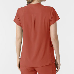 Women Red Woven <b>Scrub</b> <b>Top</b> 71% Polyester 21% Rayon 7% Spandex Oversized Fit Nursing Uniforms Short Sleeve Hospital Dress Needle - Product Image 2