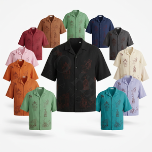 Chemise à manches courtes noire tendance pour homme avec logo brodé personnalisé, design décontracté, mode estivale, designs vintage - Product Image 1