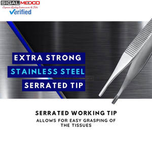 Pinces à tissus Adson Brown, lot de 10, 12 cm, en acier inoxydable dentelé, forceps chirurgical à poignée striée, manuel, certifié CE, pour cliniques - Product Image 3
