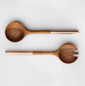 Juego de utensilios de madera para servir ensaladas, cuchara y tenedor hechos a mano, utensilios de cocina de madera natural, herramientas para mezclar ensaladas, ecológicos para la mesa. - Product Image 4