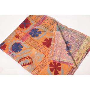 Indian Handmade Embroidered Kantha Suzani <b>Quilt</b> Vintage Cotton Floral Boho Home Bedspread <b>Throw</b> Blanket Bedding Eco-Friendly - Product Image 5