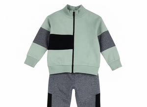 Conjunto Deportivo para Niños con Bloques de Color, Manga Larga, Cierre de Cremallera, Cuello Alto, Informal, Otoñal, Algodón de Peso Medio, Corte Regular - Product Image 3