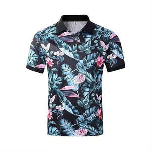 เสื้อโปโลแขนสั้นลายดอกไม้สำหรับผู้ชาย ผ้าโพลีเอสเตอร์ทอระบายอากาศ สไตล์ลำลอง - Product Image 2