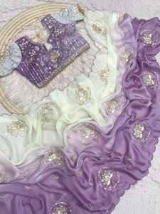 Sari tradicional de seda suave Fandy con bordes con trabajo de butta de gorrión y detalles de sari por toda la prenda, ideal para fiestas y Diwali. - Product Image 4