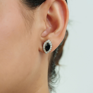 Boucles d'oreilles clous en or blanc K14 massif avec saphir bleu et diamant naturels 6x11mm, style cluster, dernières nouveautés OEM ODM, bijoux de déclaration - Product Image 2