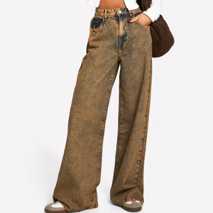 Servicio del fabricante: Pantalones vaqueros de mezclilla de pierna ancha y estilo holgado para mujer, con lavado Monkey y efecto desgastado, de moda urbana. - Product Image 4