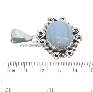 จี้อาเกตลูกไม้สีฟ้าจี้อัญมณีชุบเงินสเตอร์ลิงจี้ชาติพันธุ์จี้สร้อยคอทำด้วยมือสำหรับเป็นของขวัญสำหรับคุณแม่ - Product Image 5