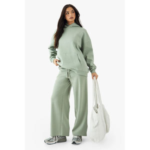 Conjunto de sudadera con capucha y pantalón de chándal de 2 piezas con cremallera completa, lavado ácido desgastado personalizado, bordado, para mujer - Product Image 5