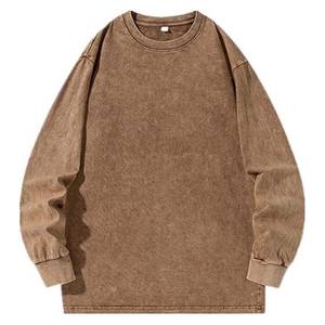 เสื้อฮู้ดแขนยาวขายส่ง เนื้อผ้านุ่มสำหรับผู้ชาย แบบย้อมสีเอซิด คอกลม เสื้อสเวตเชิ้ตแบบกำหนดเองสำหรับฤดูหนาว ผ้าฝ้ายแท้ 100% เสื้อสเวตเชิ้ตย้อมสีเอซิดสำหรับผู้ชาย - Product Image 2