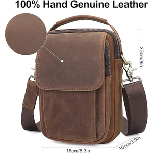 <b>Men</b>’s Genuine Leather Messenger <b>Bag</b>, Small Crossbody Shoulder <b>Bag</b>, Compact Casual Purse for Business <b>Travel</b> and Everyday Use - Product Image 2