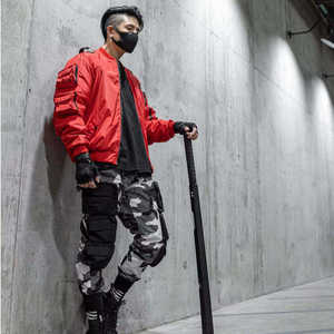 Men's Red Tactical Techwear Jacket Multi-Pocket Functional Streetwear Bomber Cyberpunk Hip Hop Utility Cargo Windbreaker Coat - Product Image 4