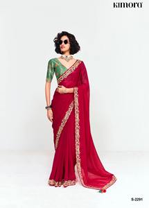 ผ้าไหมซิมเมอร์ทิสเซิล ซารี ปักลายด้วยมือ งานดีไซน์เนอร์ พร้อมเสื้อคลุมเข้าชุดสีตัดกัน - Product Image 5