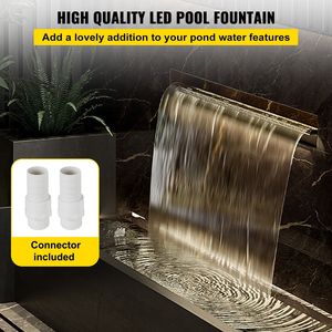 Fuente de Cascada para Piscina de Acero Inoxidable con Tira de Luces LED de 35.4'' x 4.5'' x 3.1'' (Ancho x Profundidad x Altura), Tubo de Desagüe - Product Image 2