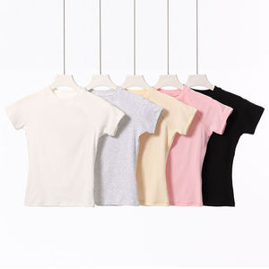 Womens Cropped Short Length Tshirt 180gsm O-neck Slim Fit Custom logo Screen Print Streetwear Knitted Women <b>Top</b> - Product Image 5