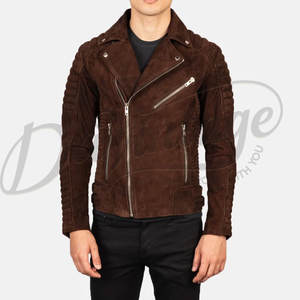 Chaqueta de Motociclista Acolchada de Cuero Gamuza Marrón para Hombre, Corte Ajustado, Chaqueta de Cuero Genuino con Cremallera en las Mangas, Prenda Exterior de Moda - Product Image 3
