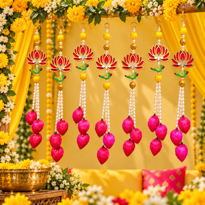 Nuevo adorno colgante de pared con diseño de capullo de loto y perlas, ideal para decoración del hogar, Haldi y Mehndi. - Product Image 2