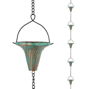 Cadena de lluvia moderna con patina verde, elemento artístico colgante para drenaje de jardín contemporáneo - Product Image 6