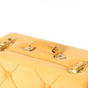 Wholesale Ochre Velvet Upholstered Decor Trunk Set Leatherette Handle <b>Blanket</b> Storage <b>Box</b> - Product Image 4
