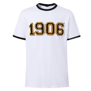 Camisetas Blancas de Manga Corta con Logos Bordados en Chenilla 1906, Cuello Redondo, Corte Regular, Jersey Informal de Algodón con Ribete en Contraste - Product Image 1