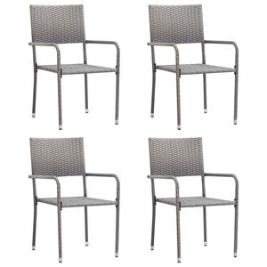 4 sillas de comedor apilables grises de ratán polivinílico para patio - Product Image 1