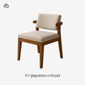 Chaise de salle à manger contemporaine en bois massif avec coussin en tissu, meubles en teck faits à la main, design minimaliste moderne pour hôtel, villa, complexe hôtelier - Product Image 2