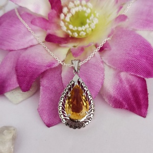 Collar con Colgante de Citrino en Forma de Pera de Plata de Ley 925, Collar de Piedras Preciosas en Forma de Lágrima con Filigrana Vintage, Joyería Fina Hecha a Mano - Product Image 3