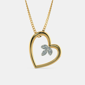 Collier pendentif en or jaune avec feuille en forme de cœur ouvert et diamant cultivé en laboratoire - Product Image 1