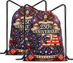 Wholesale Custom American Flag <b>Drawstring</b> <b>Backpack</b> Water Resistant Lightweight Patriotic Cinch Gym Sack For Sports Travel Bulk - Product Image 6