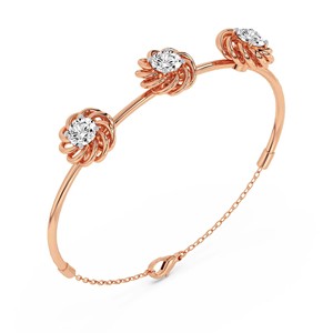 กำไลข้อมือแบบเปิดได้ทรงกลมประดับเพชรแล็บ 1 กะรัต ดีไซน์เกลียว โรสโกลด์ 14kt/18kt สวยงาม ทูวี. สำหรับผู้หญิงและเด็กผู้หญิงที่สวมใส่สร้อยข้อมือ - Product Image 6