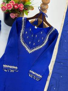 Conjunto de Salwar Kameez Azul con Bordado y Espejo Real de Secado Rápido para Mujer, con Dupatta, Traje Étnico para Fiestas, Estilo Indio-Pakistaní - Product Image 6