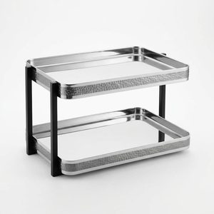 Support de buffet à double poteau en acier inoxydable SS304 noir miroir de 35 cm, fait main, pour la décoration intérieure, les hôtels et la vaisselle - Product Image 1