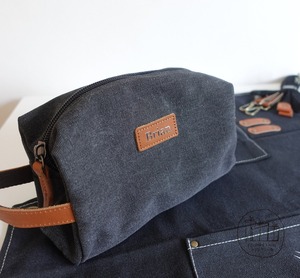 Leather Canvas Toiletry Bag Travel Organizer Waterproof Cosmetic Storage Dopp Kit Large <b>Case</b> For Men LCTB-0046 - Product Image 5