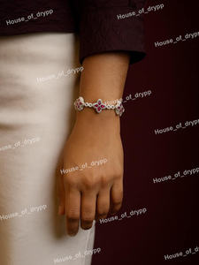 Pulsera Iced Out Clover Link con diamantes de moissanita VVS rosas en plata de ley 925, regalo de joyería Hip Hop - Product Image 3