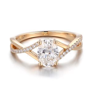 แหวนเพชรทองคำขาว 18K เครื่องประดับผู้หญิง หินหลัก 1 กะรัต รูปไข่ แหวนเพชรแล็บรับรองโดย IGI แหวนหมั้น แหวนแต่งงาน - Product Image 2