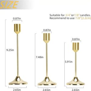 Ensemble de 3 chandeliers vintage en laiton doré, grands et élégants, supports de bougies coniques, style antique, décoratifs, en métal - Product Image 2