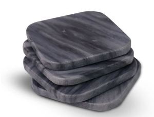 Square Stone Drink <b>Coasters</b> Grey Marble Look Non Slip Modern <b>Table</b> Mats Set - Product Image 1