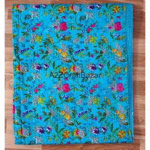 Manta de Algodón Puro 100% Ecológica con Estampado Floral de Alta Calidad India, Hecha a Mano, Estilo Kantha, para Cocina, Sala de Estar y Hogar - Product Image 5