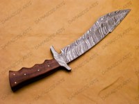 Couteau de chasse à lame fixe en acier Damas forgé à la main, pleine longueur de lame, pour survie en extérieur, DIY, OEM, bord dentelé, livraison directe