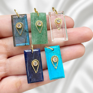 Pendentif baguette en labradorite plaqué or avec zircone cubique – Petit rectangle, breloque de bijoux DIY - Product Image 3