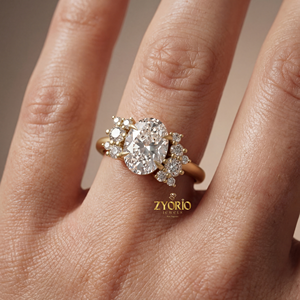 Anillo de Compromiso con Diamante Cultivado en Laboratorio de Corte Ovalado de 1.01 CT, Diamantes Laterales, Chapado en Oro, Anillo de Novia de Lujo con Engaste de Plata - Product Image 4