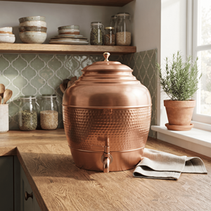 Handmade Hammered Copper Water <b>Dispenser</b> with <b>Tap</b>, Classic Covered Beverage Server, Kitchen <b>Drink</b> Ware, Home Decor Wholesale B2B - Product Image 2