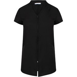 Beautician Uniform Custom Logo Women's Zip Front <b>Tunic</b> Dress Short Sleeve V Neck <b>Salon</b> Beauty Workwear Uniform Wholesale - Product Image 2
