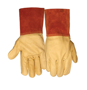 Leather Welding <b>Gloves</b> With Fleece Lining Red Cuff Straight Thumb <b>Type</b> B MIG TIG Use - Product Image 6