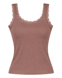 Débardeur Femme Personnalisé Marron Mocha en Coton avec Bordure en Dentelle, Coupe Ajustée, Sans Manches, Style Basique Doux et Respirant pour l'Été - Product Image 1