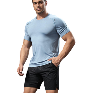 Camiseta Deportiva Casual para Hombre, 88% Poliéster, 12% Elastano, Manga Corta, Cuello Redondo, Diseño Sólido, Camiseta de Compresión, Moldeadora - Product Image 2